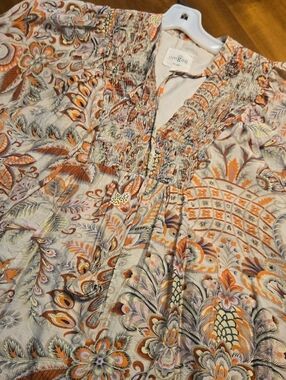 Umgee Floral Paisley Peasant Top in Orange, Cream & Gray